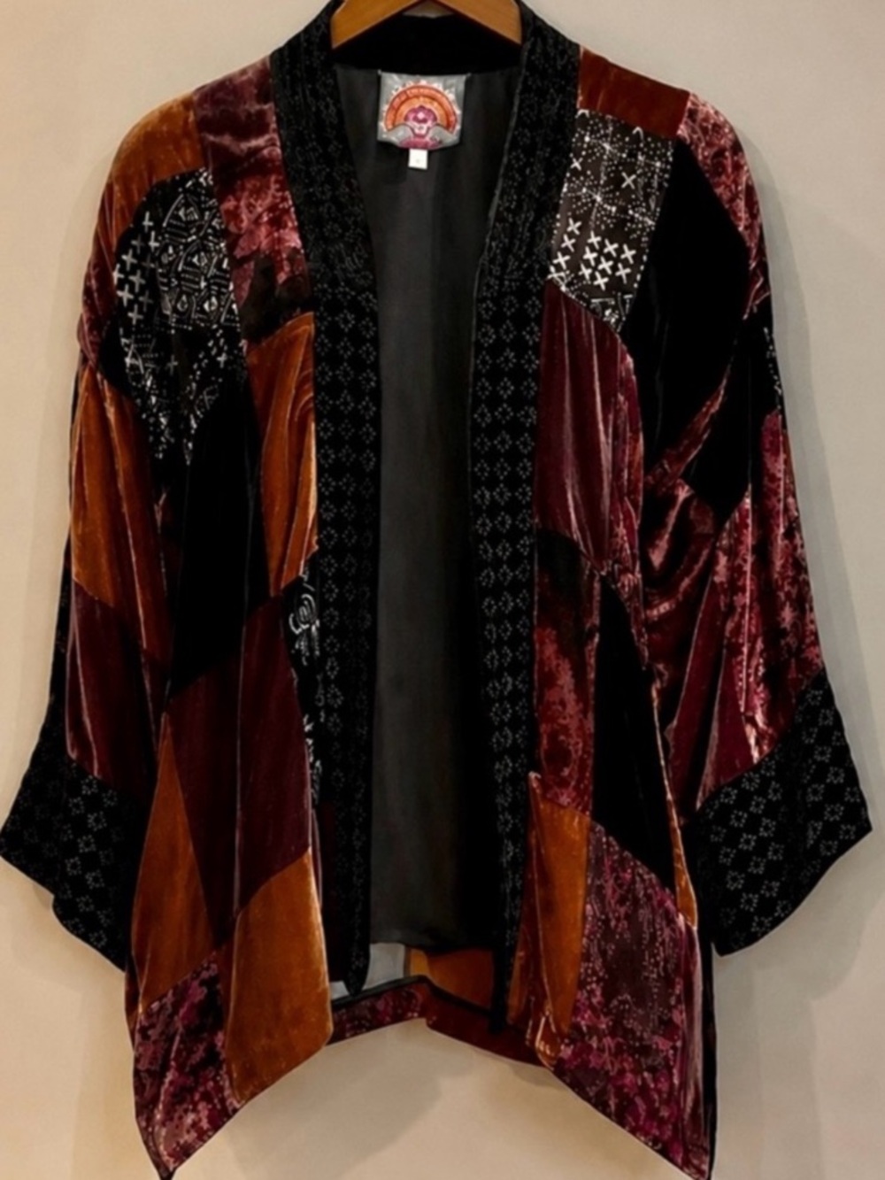 JOHNNY WAS Silk blend
patchwork velvet cropped kimono multicolor